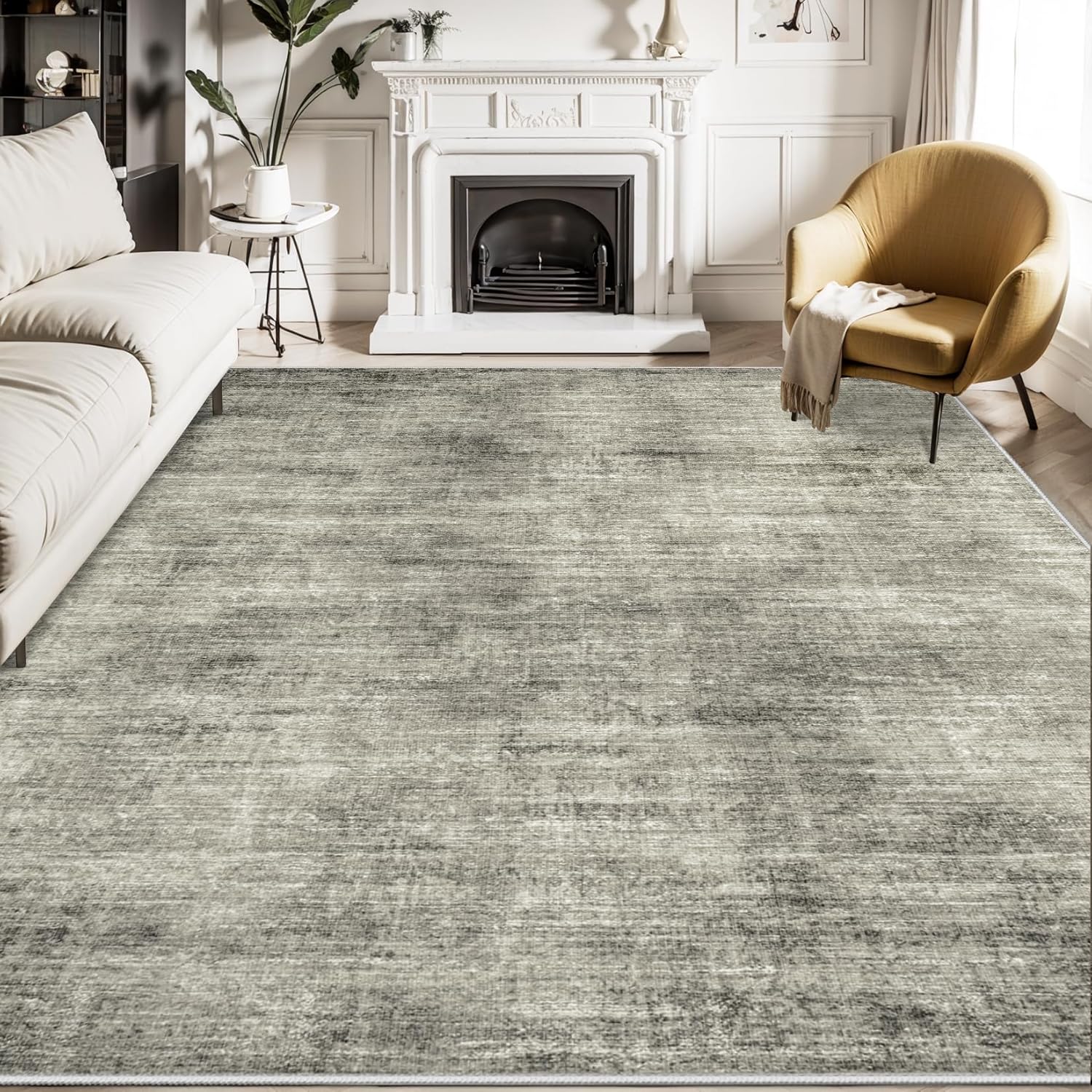 9x12 Washable Non Slip Grey Area Rug L574