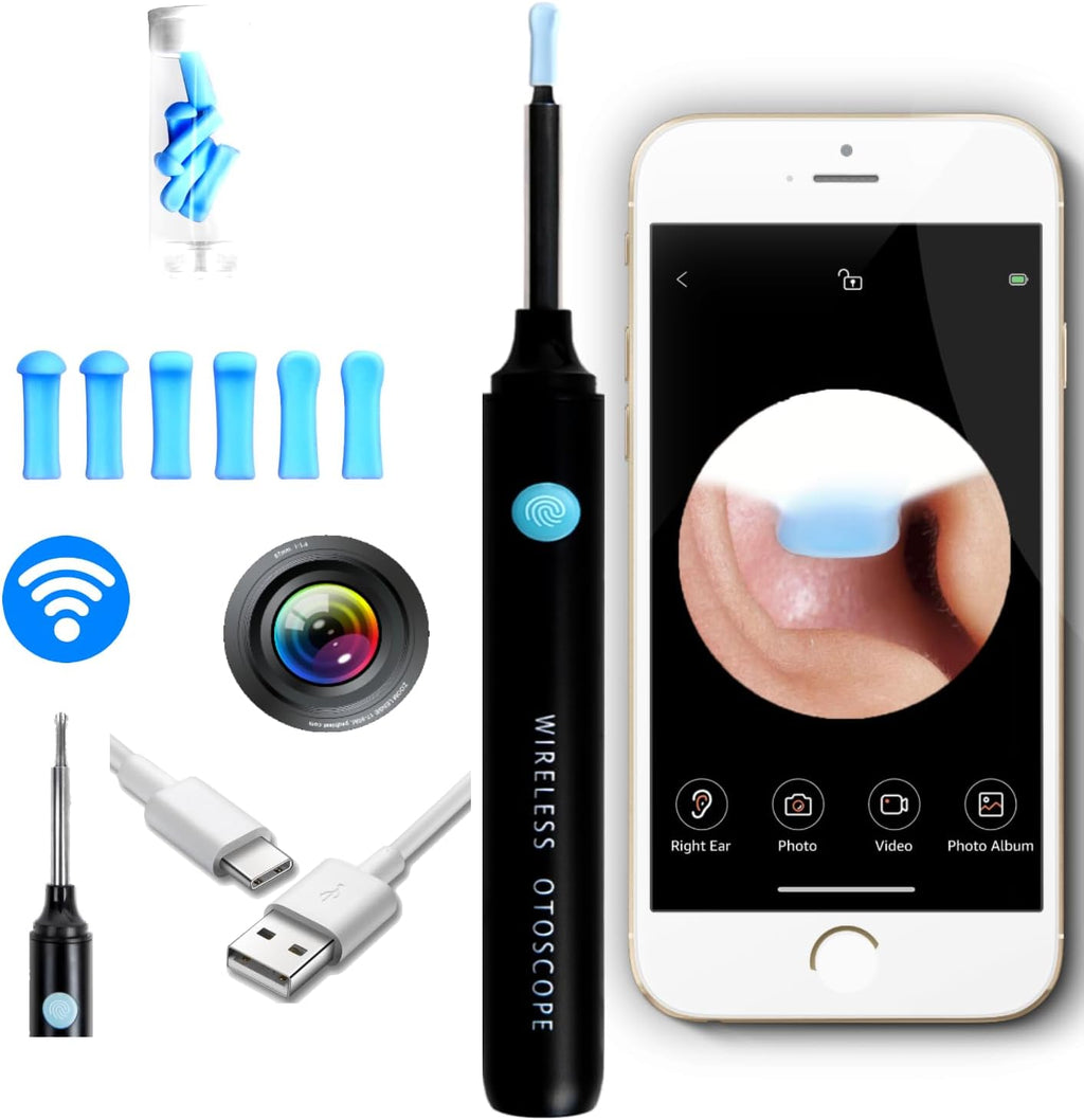 Black Ear Wax Removal Kit with HD Camera and 8 Pcs Ear Set G19636