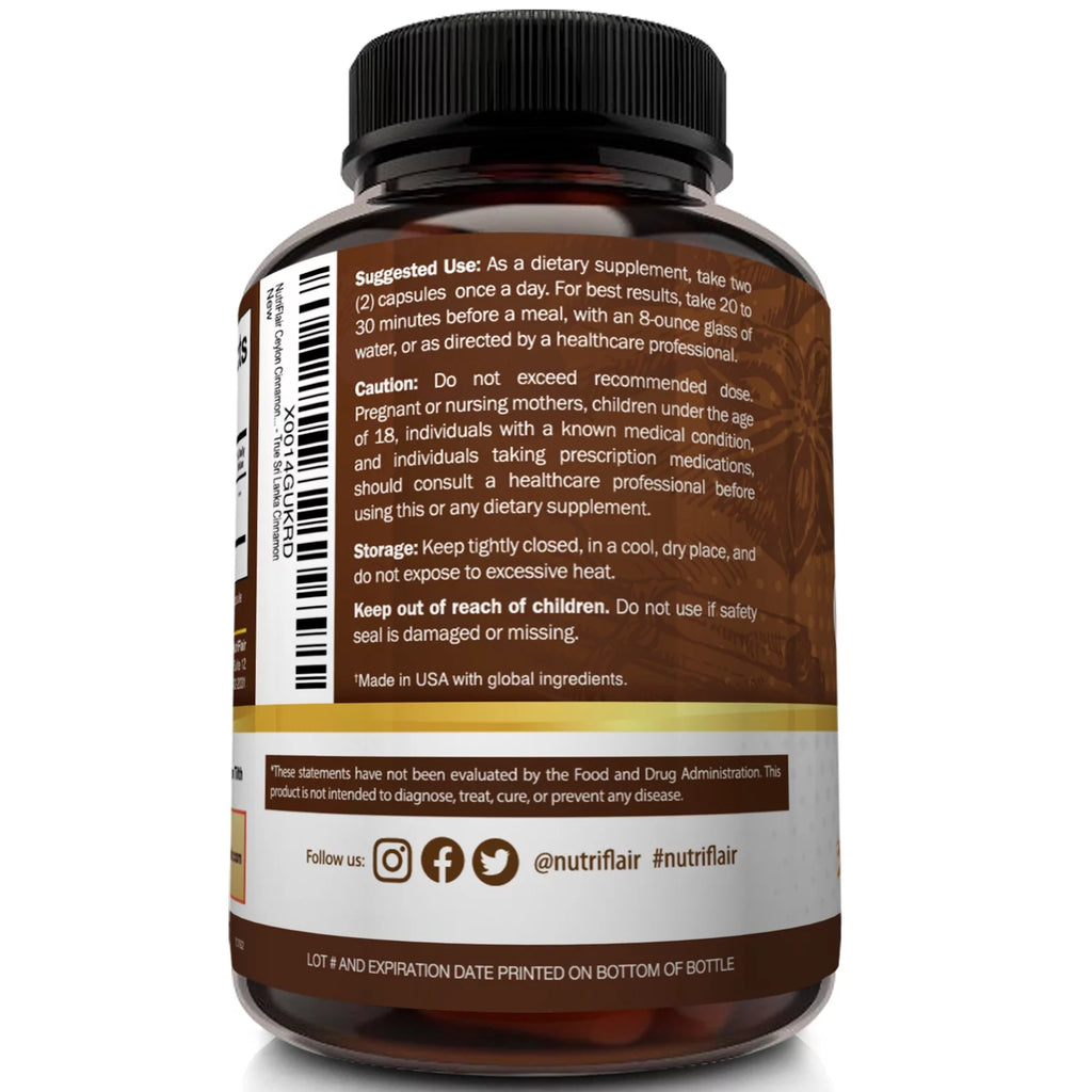 Organic Ceylon Cinnamon 1200mg per Serving, 120 Capsules F870