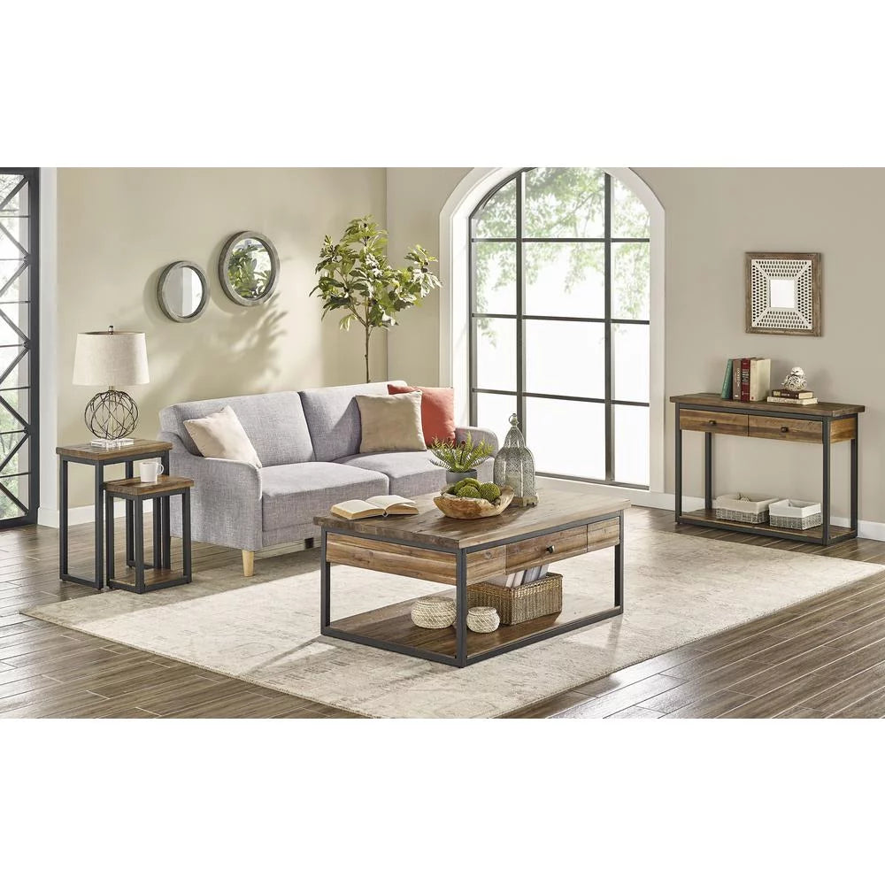 Rustic Wood Console Table with Two Drawers and Low Shelf M73321