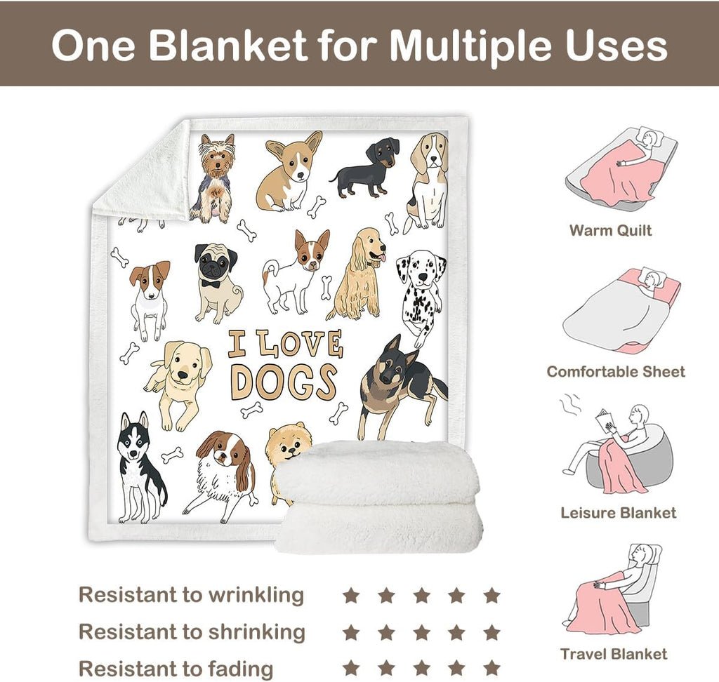 Puppy Print Sherpa Fleece Throw Blanket, Twin (60"X80") O660858