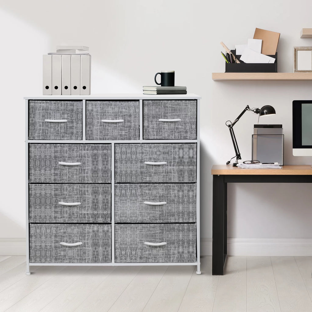 9 Drawer Fabric Dresser with Steel Frame L16008