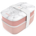 All-in-One Stackable Bento Lunch Box Container with 2 Stackable Containers, Plastic Utensil Set, and Nylon Sealing Strap P85256