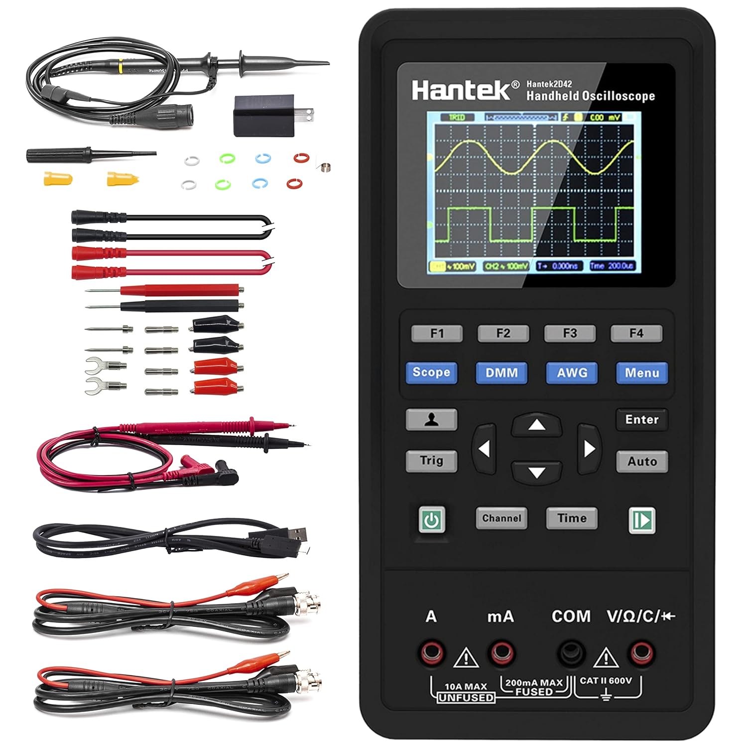 Handheld Oscilloscope 70MHz 3 in 1 Multifunction Tester 2CH+AFG+DMM J668