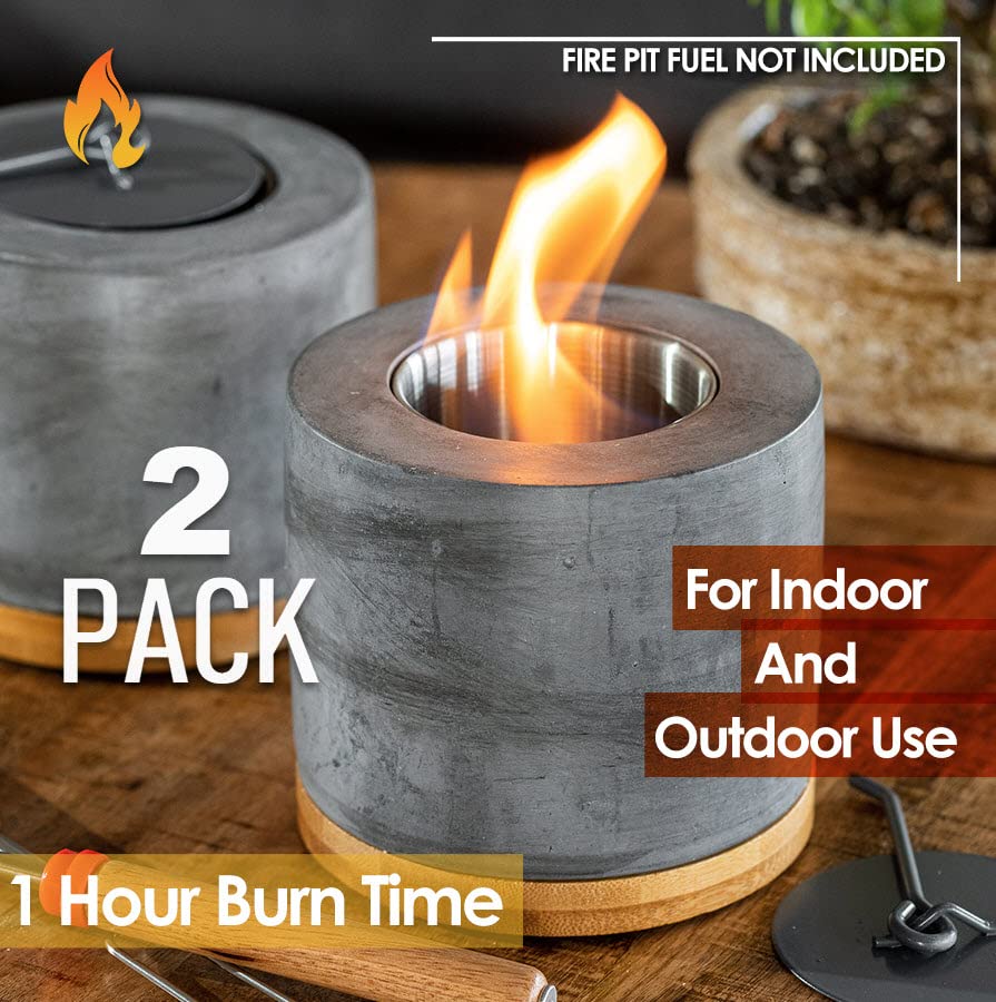 2 Pack Concrete Tabletop Fire Pit with Bamboo Base O169160