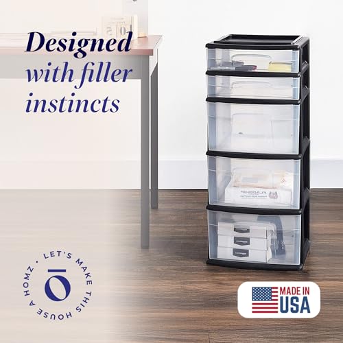5-Tier Clear Plastic Storage Organizer with Black Frame P2036