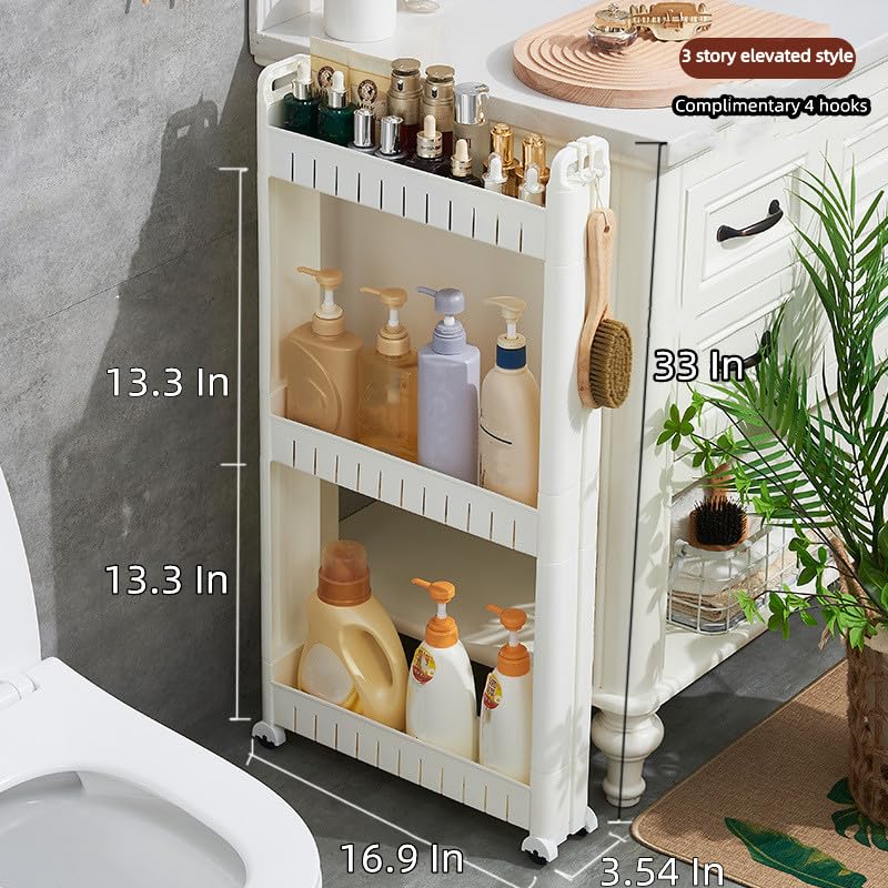 3 Tier Slim Storage Cabinet with Wheels U470