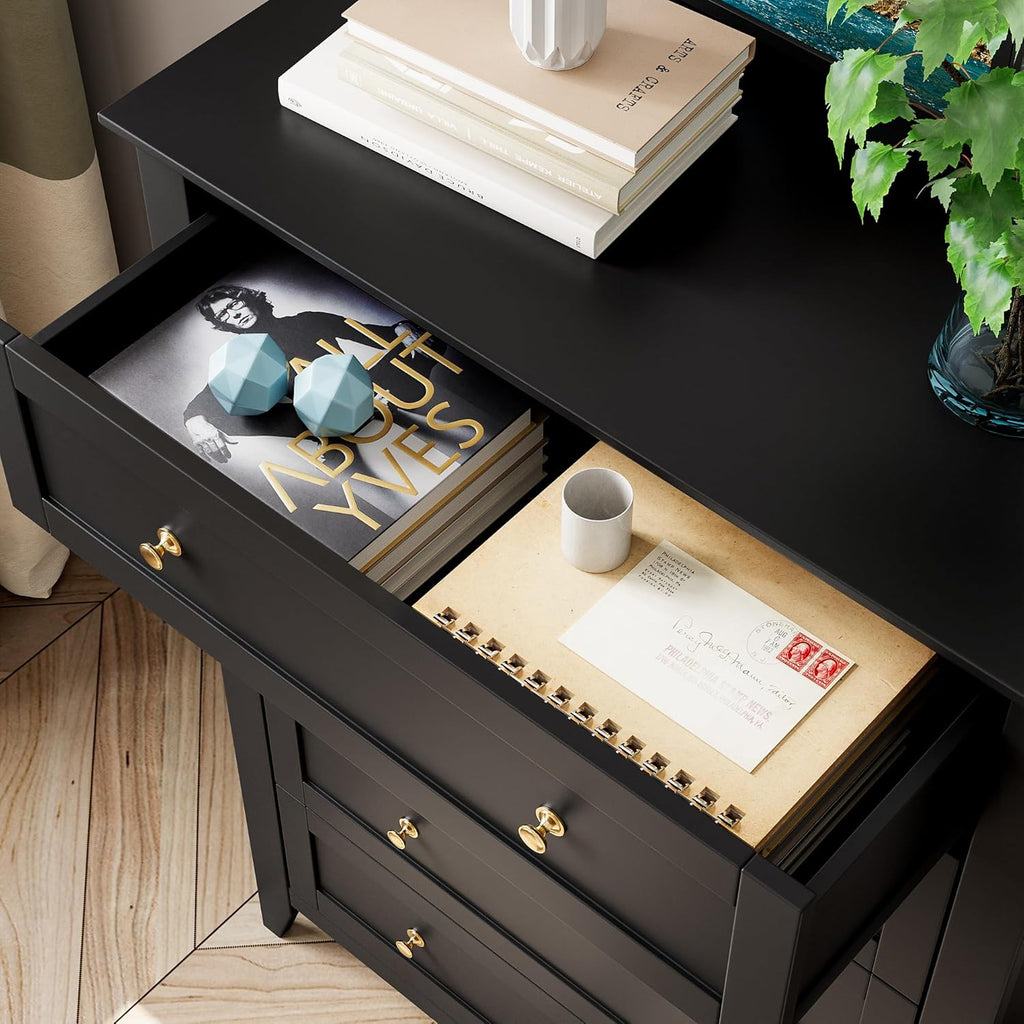 Black 5 Drawer Wood Dresser R7578