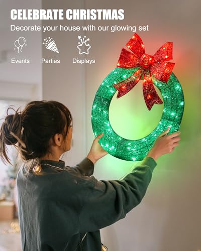 24 Inch Pre-Lit Artificial Christmas Wreath with 50 Lights W385743