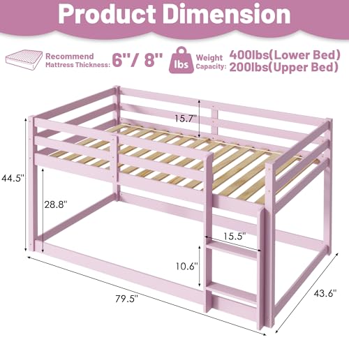 Twin Over Twin Wood Bunk Bed with Ladder Guardrails J34987