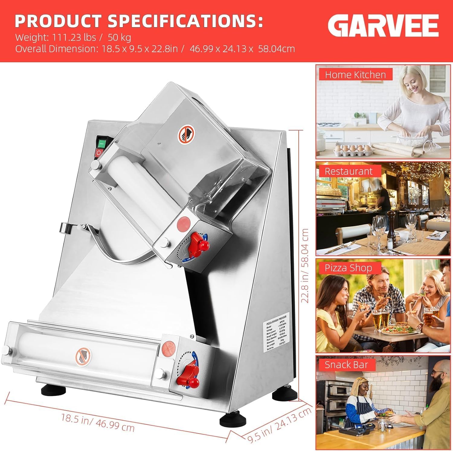 Commercial Pizza Dough Roller Sheeter, Max 12", Automatic 370W Electric, Stainless Steel G5879
