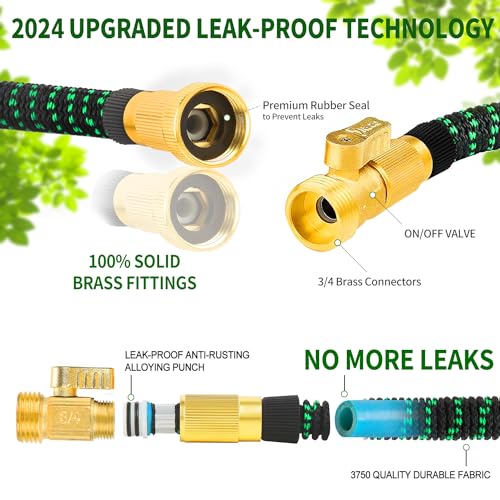 50 ft Expandable Garden Hose with 3/4" Solid Brass Fittings and 10 Pattern Spray Nozzle I47104