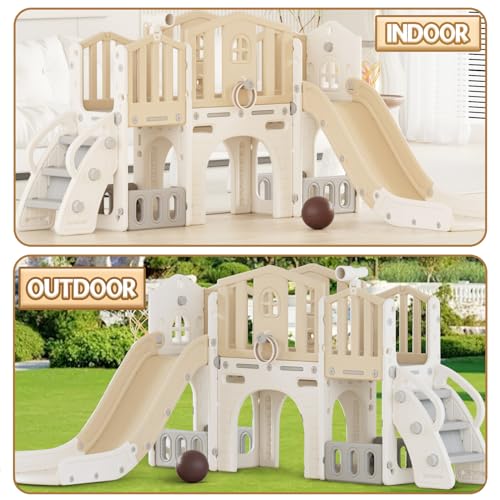 Gray 8 in 1 Toddler Slide Set with Basketball Hoop P894