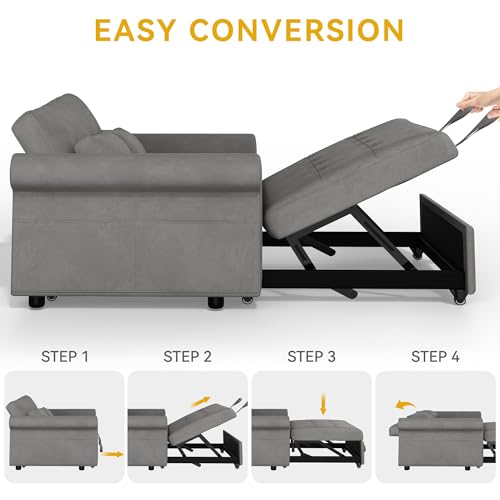 Blue Gray 55'' Convertible Sleeper Sofa with Pullout Bed and 2 Pillows N37944