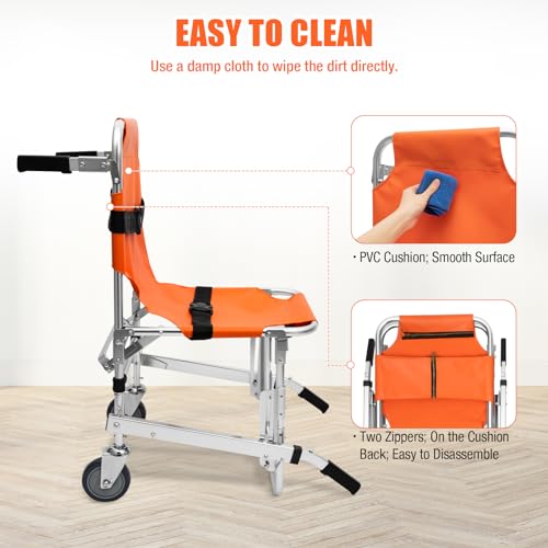 Foldable Stair Chair with 2 Wheels, 350 lbs Load Capacity (Orange) U543