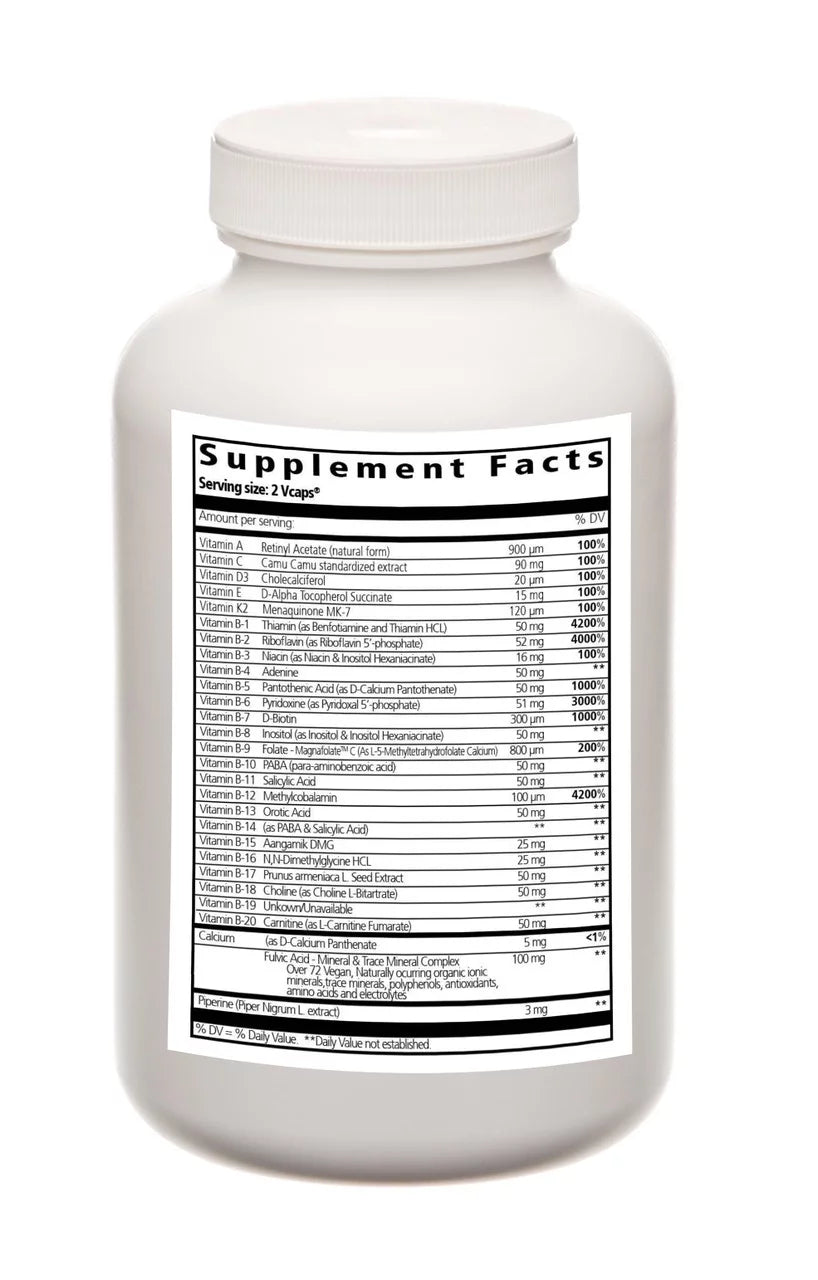 Methylated B1 B20 Multi-Vitamin and Fulvic Minerals Veggie Caps E100298