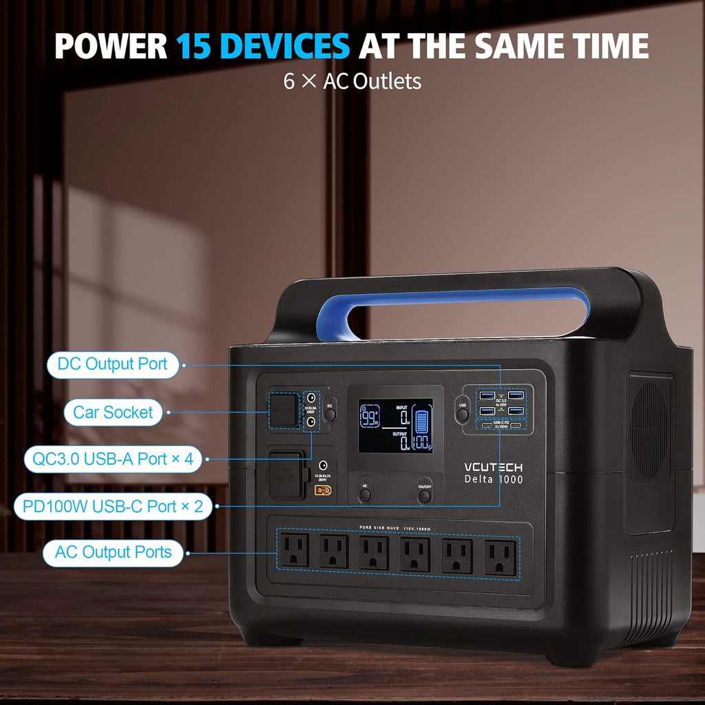 Portable Power Station 1000W, 1228WH Capacity LiFePO4 Battery F504