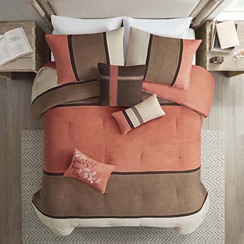 Brown 7 Piece Queen Faux Suede Comforter Set U834