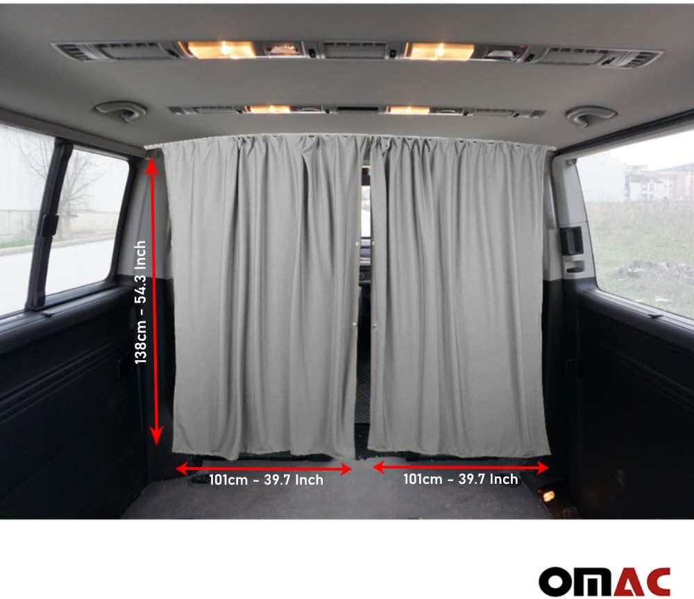 Grey Van Divider Curtains Sunshade Blinds Kit 2 pcs. Curtains 1pcs. Profiles Screws V5243