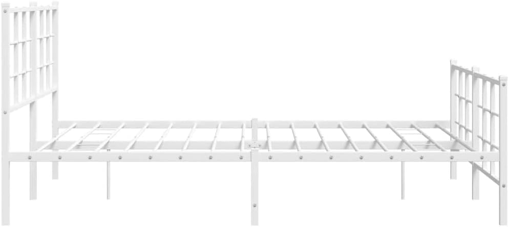 White Steel Metal Bed Frame Double Bed with Headboard Footboard H68388