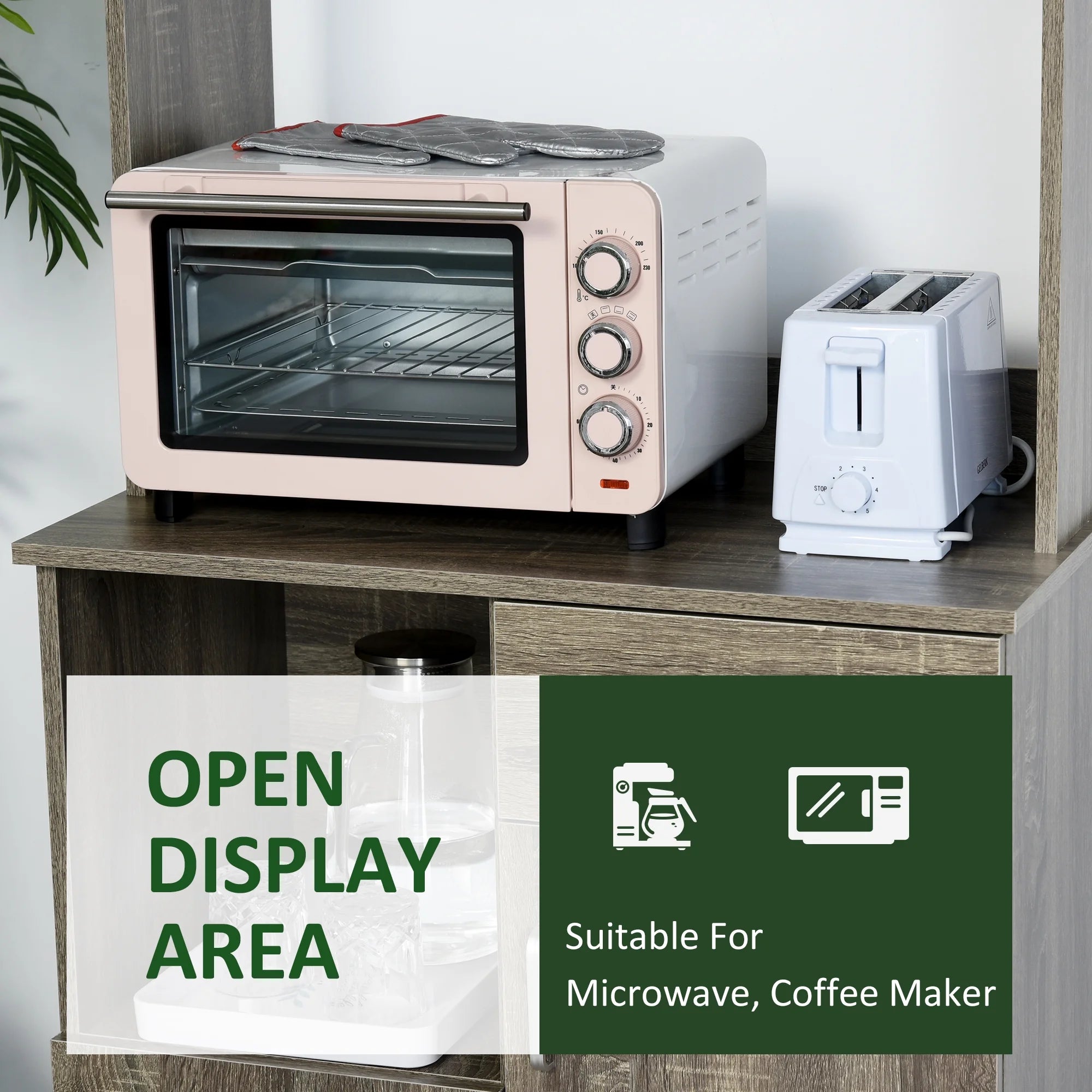 Gray Kitchen Pantry Storage Cabinet with Microwave Stand Z697127