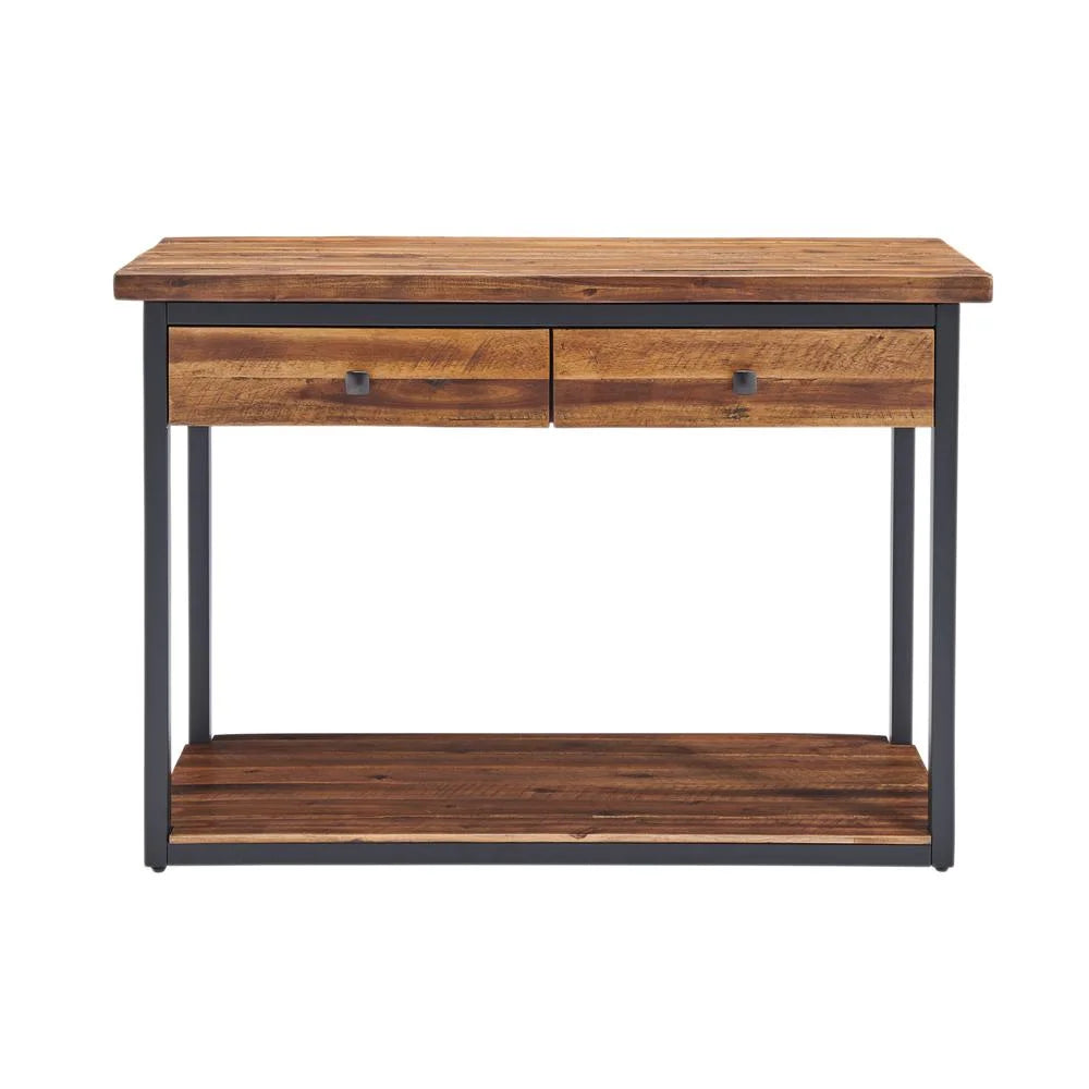 Rustic Wood Console Table with Two Drawers and Low Shelf M73321