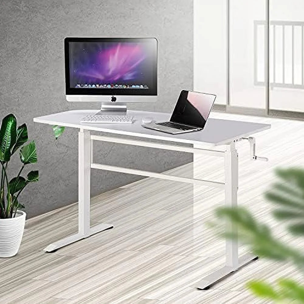 White Frame White Table Top Adjustable Height Standing Desk U548