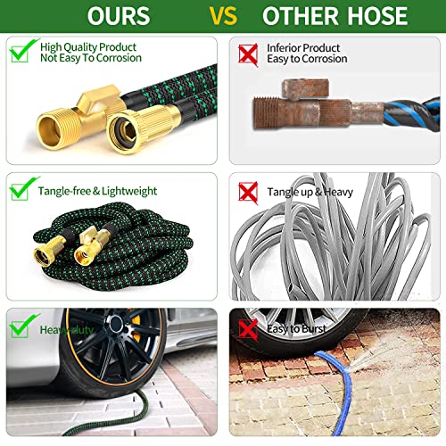 50 ft Expandable Garden Hose with 3/4" Solid Brass Fittings and 10 Pattern Spray Nozzle I47104