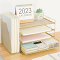 Black 4-tier Desk Paper Letter Tray Organizer with Removable File Holder and Drawer V5866