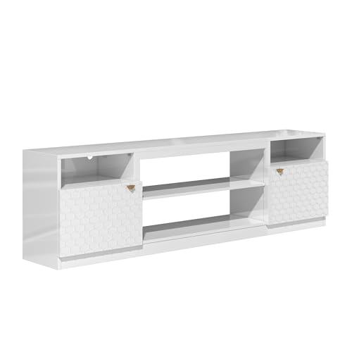 70" High Gloss White TV Stand with Two Doors and Storage Cabinets I4568