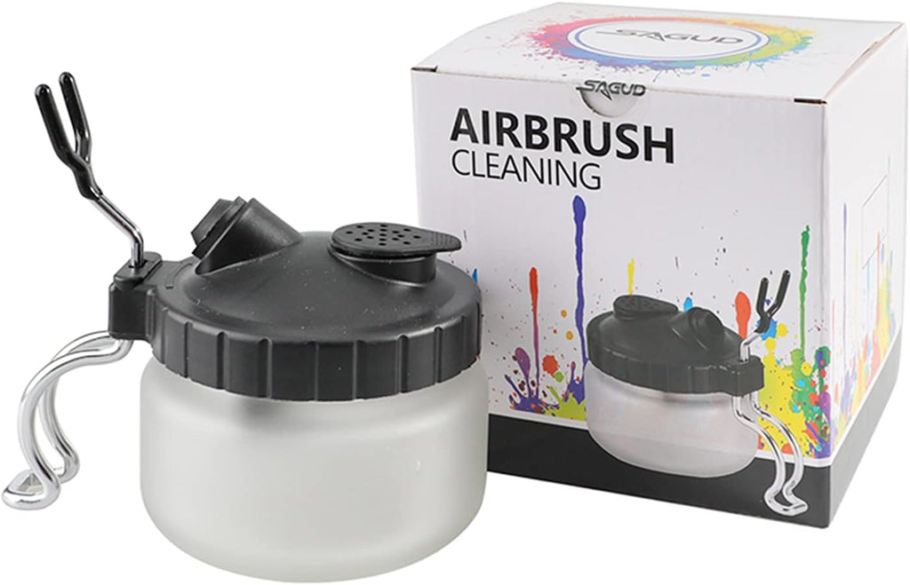 Airbrush Cleaning Pot Glass Jar Kit with Holder Station I16057