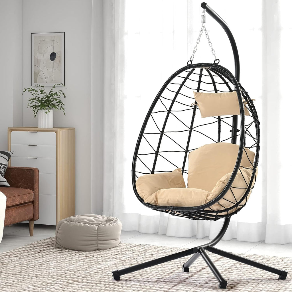 Egg Chair with Stand, Rattan Hanging Chair with Cushion S4962