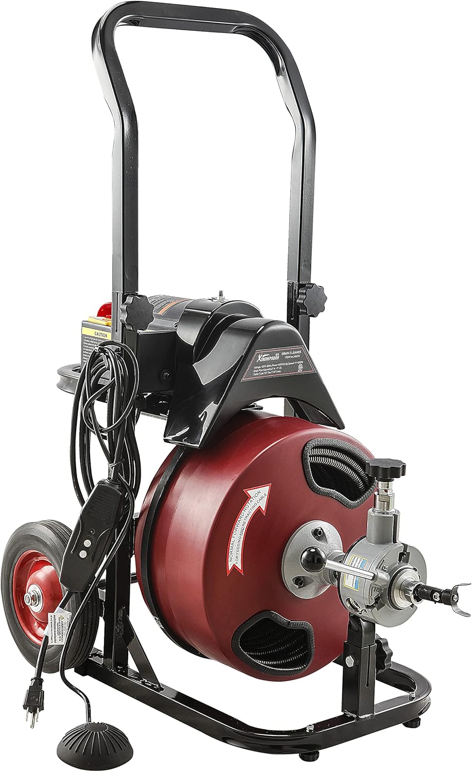 Commercial Sewer Snake Drill Drain Auger Cleaner Cable 50-Feet Long 1/2 (4)-Cutter Set with Wheel N9953