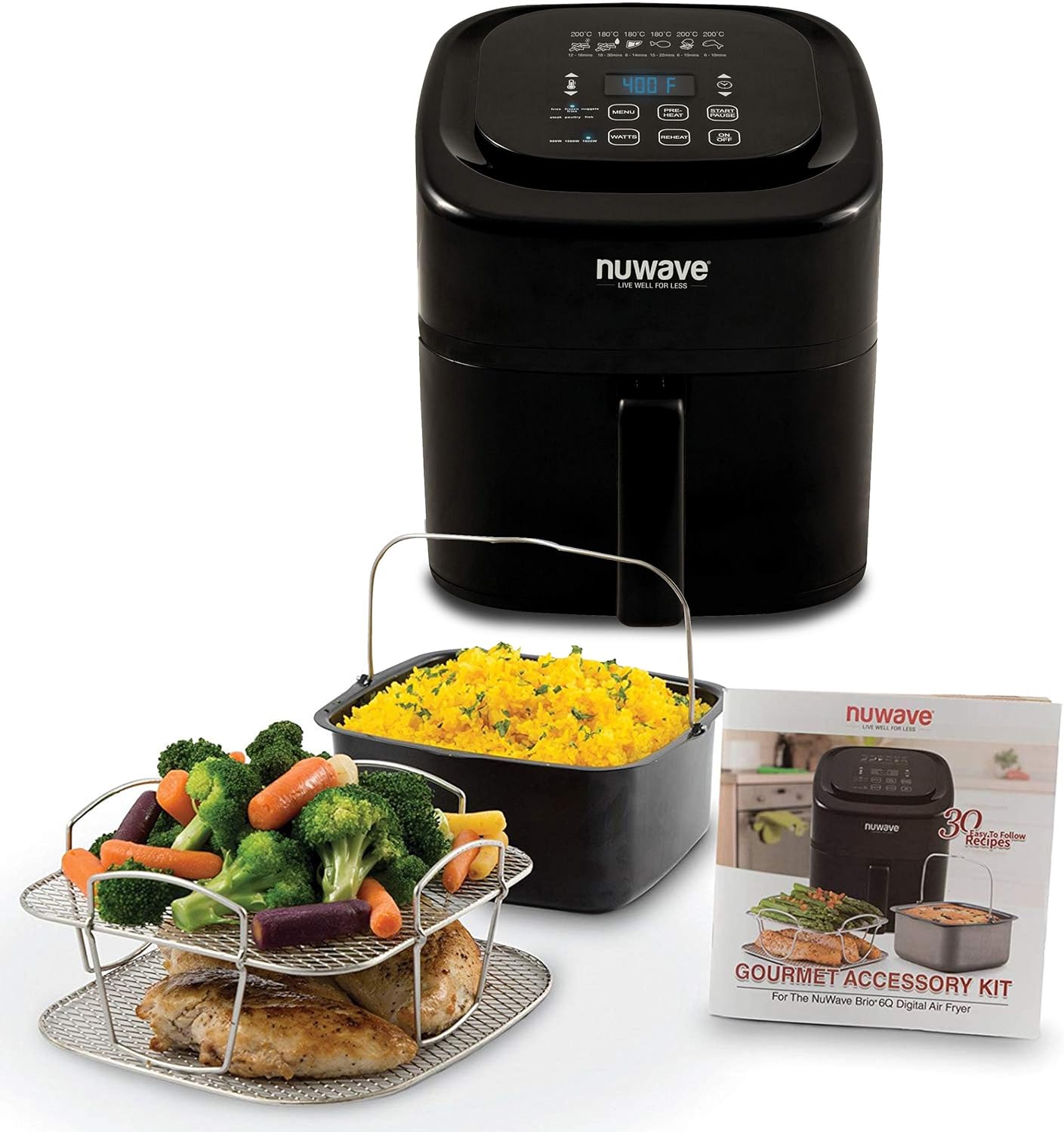 6-Quart Digital Air Fryer with Non-Stick Baking Pan and Stainless-Steel Cooking Rack, Black Z843451