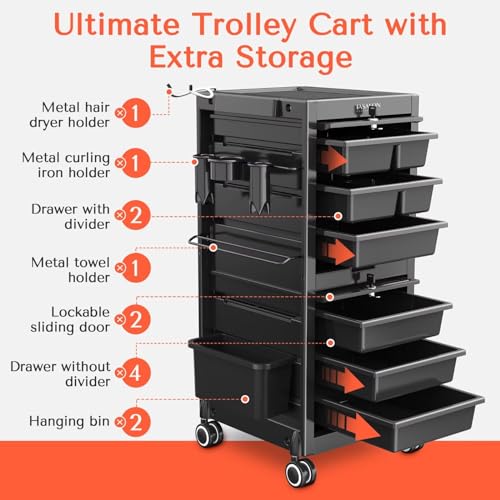 Pink Lockable Rolling Salon Cart with 6 Drawers N691685