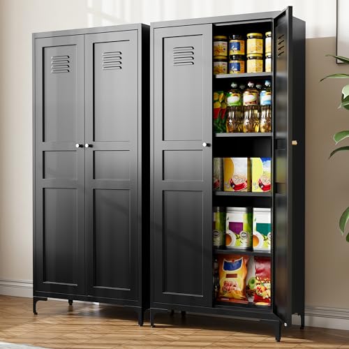 Black 61 inch Metal Pantry Storage Cabinet with Adjustable Shelves L96806