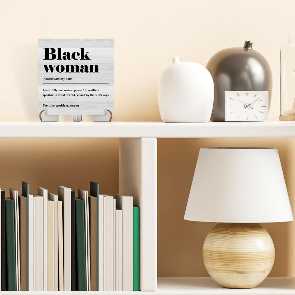 Black Wood Sign Desk Decor with Wooden Stand R2617