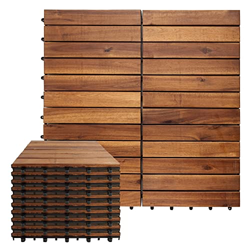Acacia Wood Interlocking Deck Tiles (Pack of 10) 12"x12" B51814