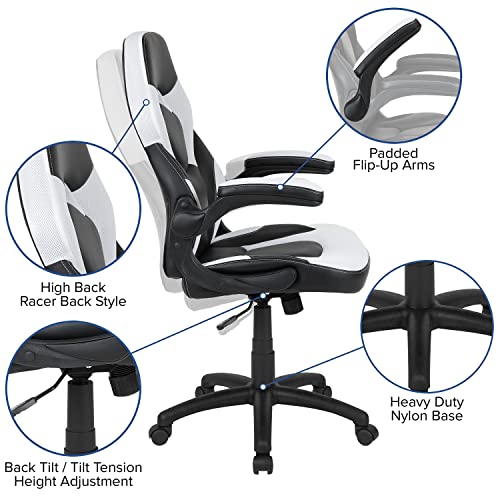 Red Gaming Desk and Blue Reclining Gaming Chair Set with Cup Holder and Headphone Hook P930277