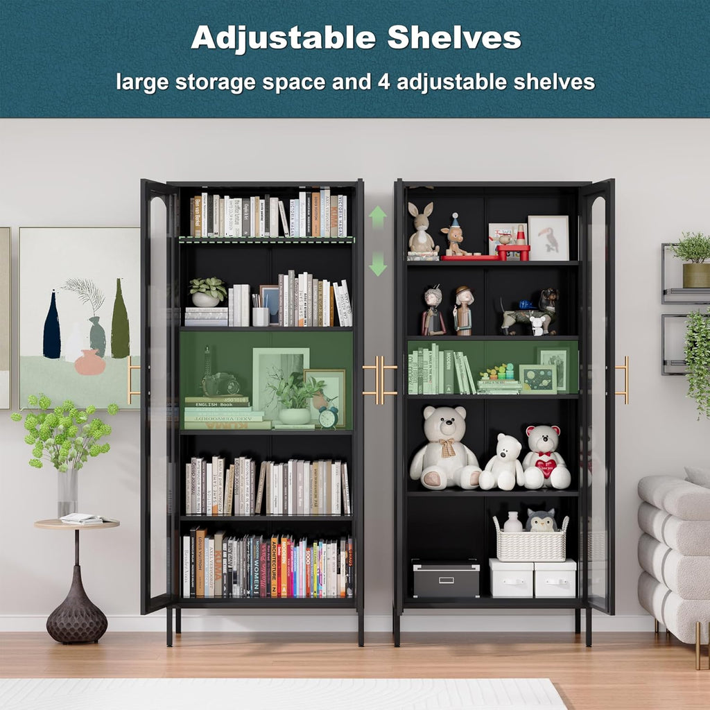 Black Glass Display Cabinet with 4 Adjustable Shelves S9031