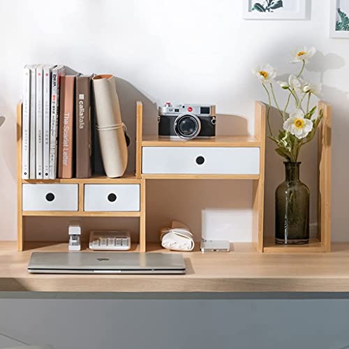 Bamboo Desktop Bookshelf with Drawer Expandable Desk Organizer, 77*35cm B614