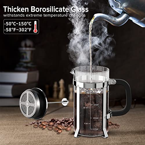 304 Stainless Steel Borosilicate Glass French Press Coffee Maker with 4 Filter M1892