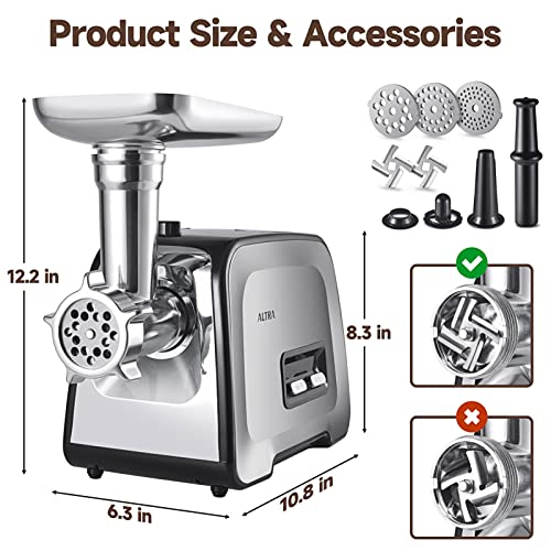 2800W Electric Meat Grinder with Stainless Steel Blades & 3 Grinding Plates H2431