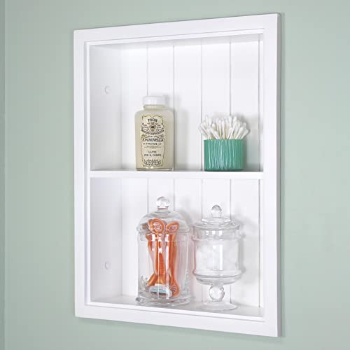 White Beadboard Recessed Wall Medicine Cabinet P126