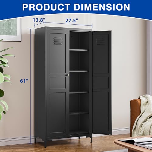 Black 61 inch Metal Pantry Storage Cabinet with Adjustable Shelves L96806