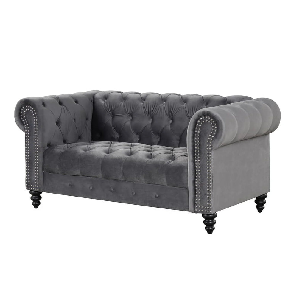 68" Button Tufted Velvet Fabric Loveseat Gray W8142