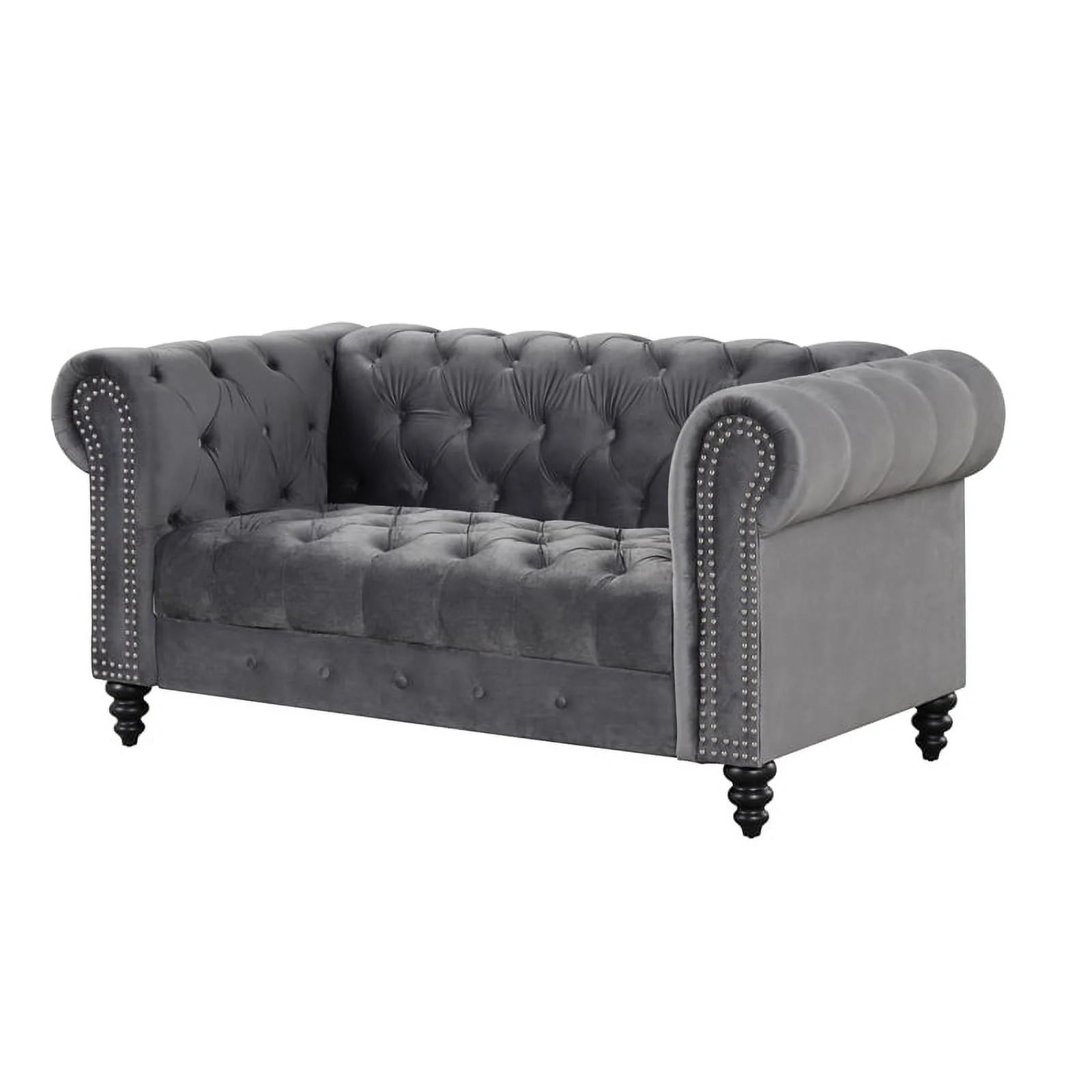 68" Button Tufted Velvet Fabric Loveseat Gray W8142