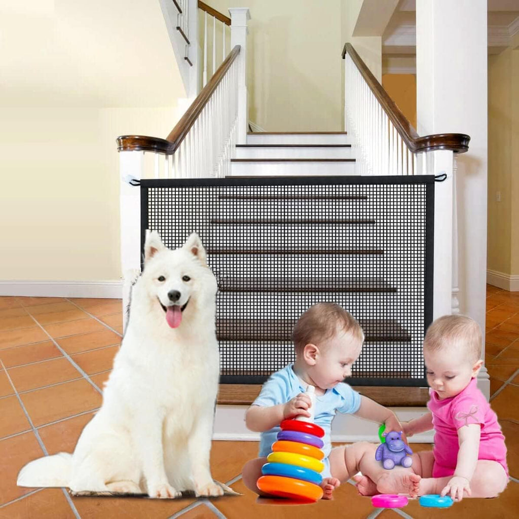 Black 43.3" W x 28.3" H Mesh Retractable Baby Gate P17457