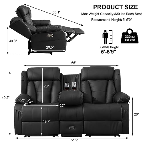 Manual Reclining Loveseat with Side Pockets D444
