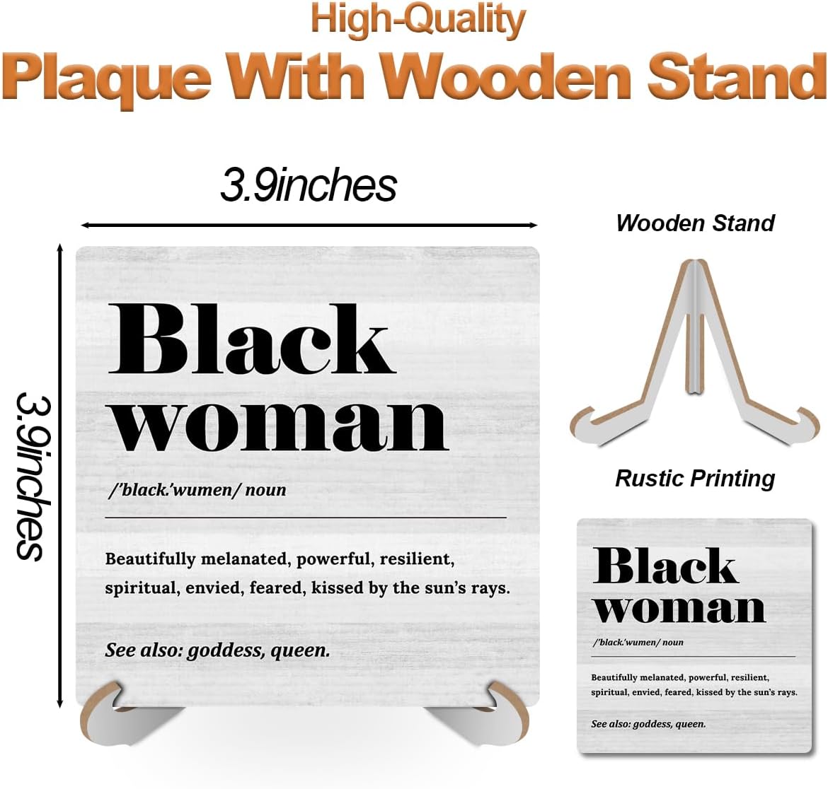 Black Wood Sign Desk Decor with Wooden Stand R2617
